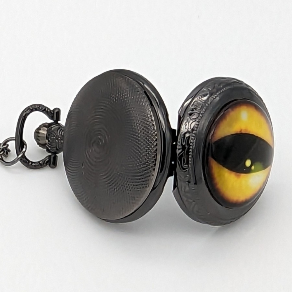 Dragon Eye Pendant Watch NEW Gift Cat Orange Yellow Necklace Pocket Vintage - Picture 4 of 9